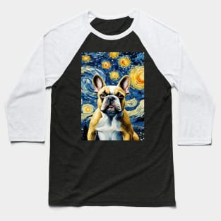 Dog Breed French Bulldog in a Van Gogh Starry Night Art Style Baseball T-Shirt